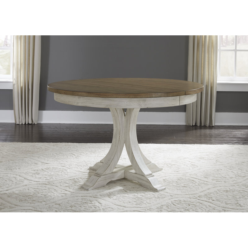 Harlowe 4 Person Pedestal Dining Table Set w/ 12" Removable Leaf