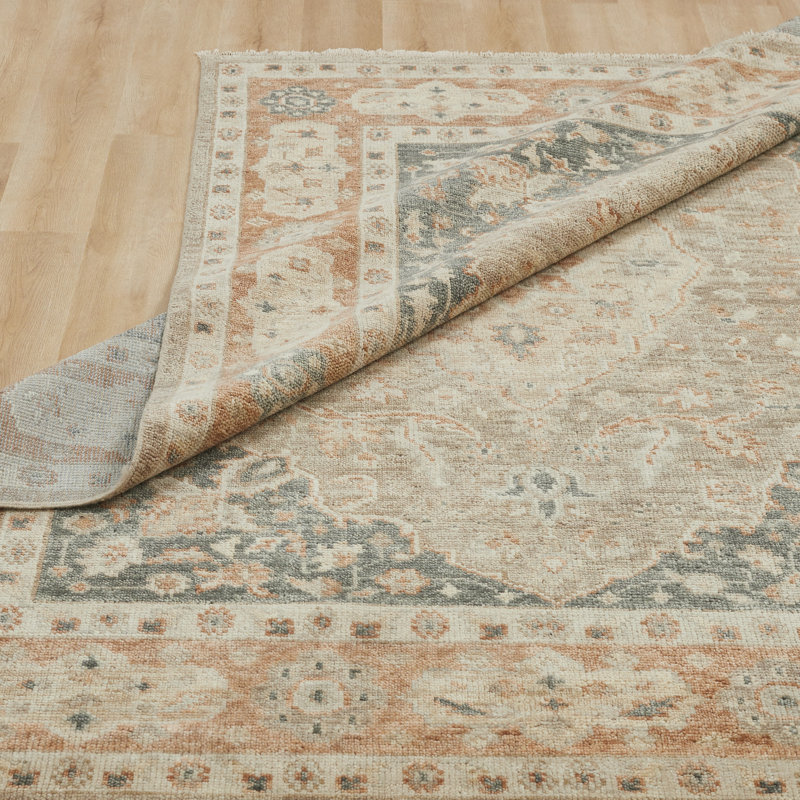 Hand Knotted Wool Oriental Area Rug in Beige/Grey, Rectangle 8' x 10'