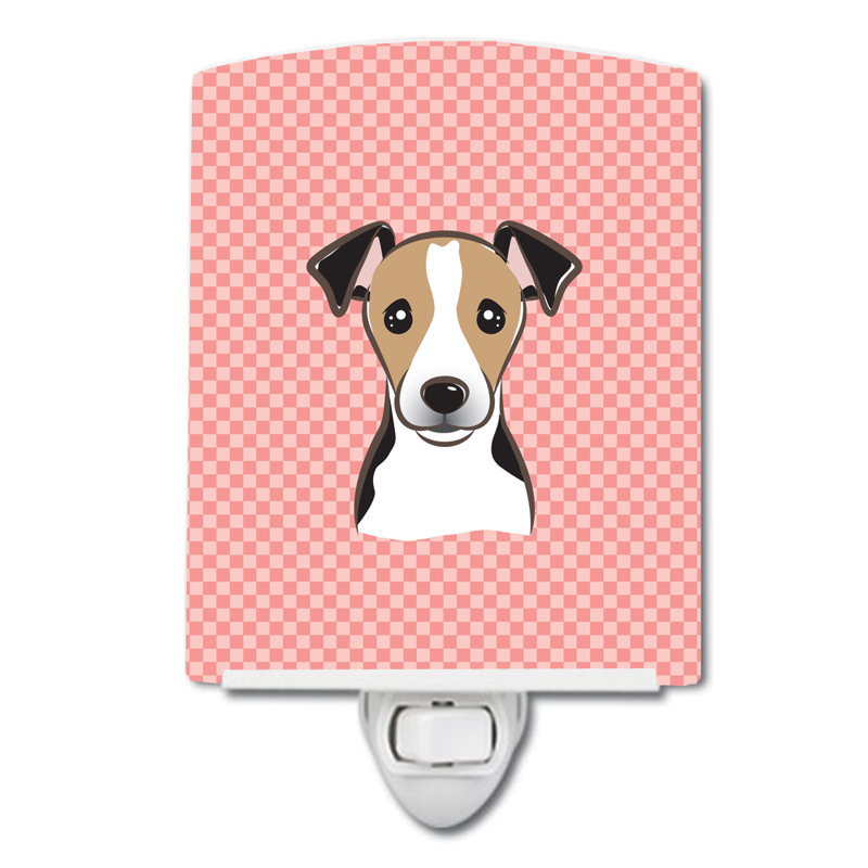 Checkerboard Wirehaired Dachshund Ceramic Night Light, Pink, Black Jack Russell Terrier