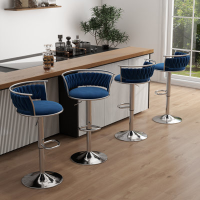 Ginko Modern Adjustable Bar Stools, Swivel Counter Stools with Upholstered Seat, Backrest, Footrest and Metal Frame for Kitchen and Home Bar 