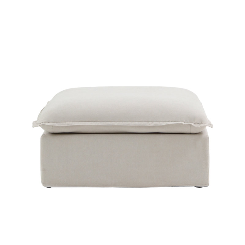 Fairford Upholstered Linen Velvet Slipcovered Ottoman, Linen Blend Beige