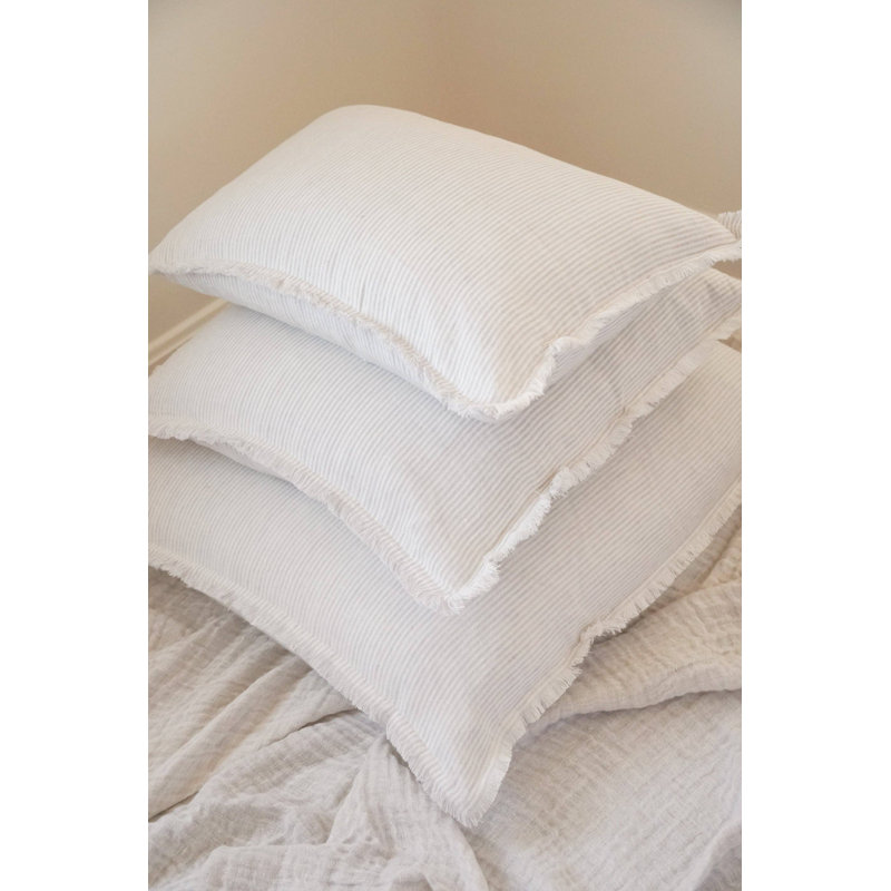 Oreiller en lin rayé, 20 po x 20 po, Beige naturel / blanc