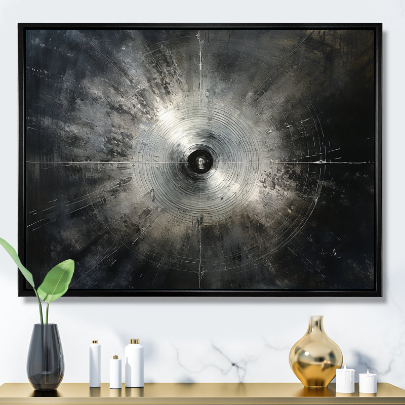 «Music Cymbals Resson Metallic Silver», reproduction d'art sur toile encadrée, Cadre flottant noir, 30" H x 40" W