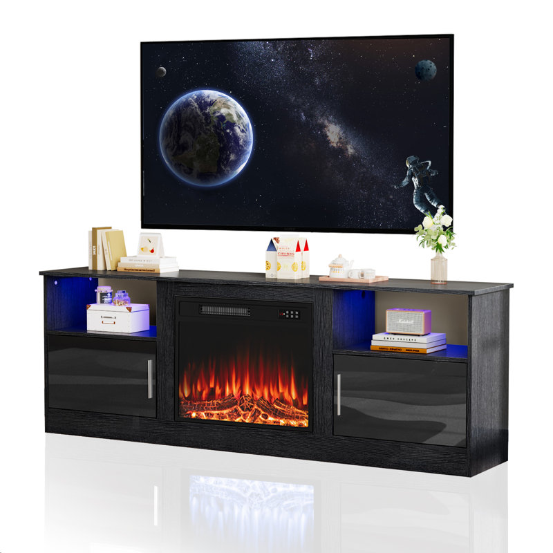 70" TV Stand with 23" Electric Fireplace, Black