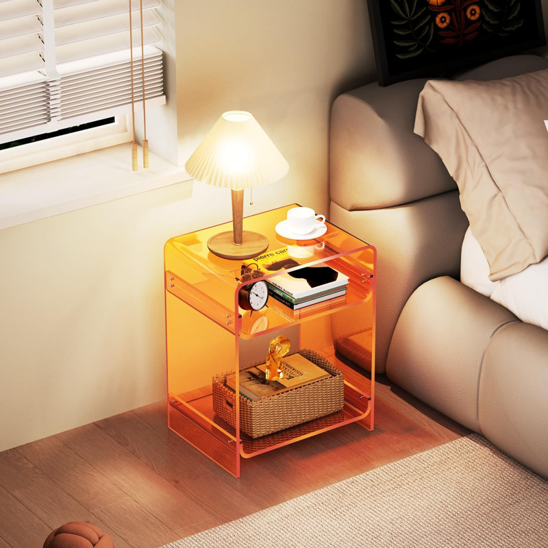 Table de chevet moderne en acrylique à 3 niveaux, petite table d'appoint, tourne-disque pour salon (15,7 x 19,7 x 11,8 cm) (Orange)
