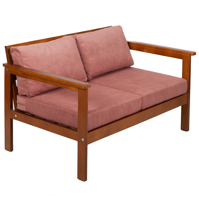 Jaquaisha 113 cm W Pine Solid Wood Patio Sofa with Cushions, Brown, Vintage rose