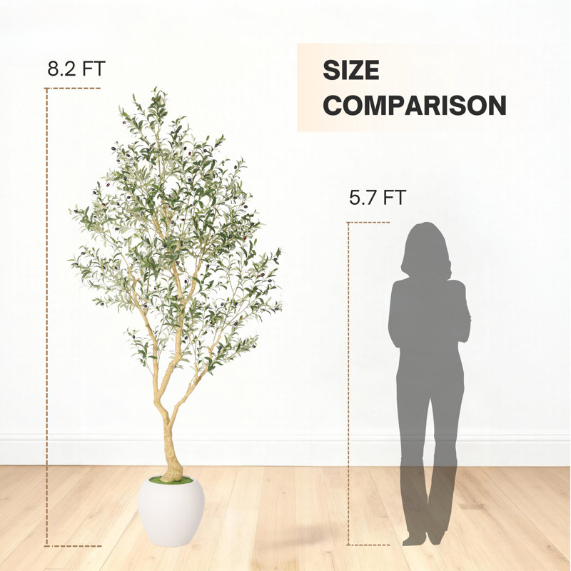 Olive artificielle 8,2 pi avec pot de fleurs blanc - Faux arbre réaliste pour l'intérieur et l'extérieur couvert