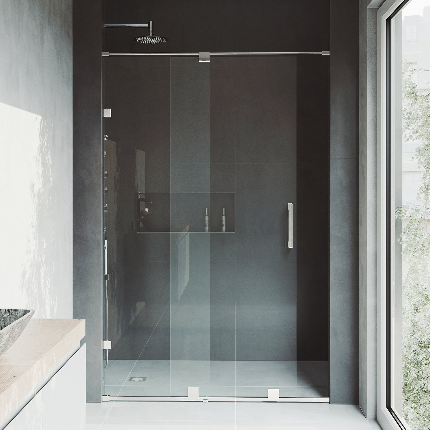 Ryland Frameless Sliding Shower Door, Stainless Steel