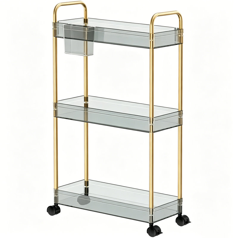 3-Tier Acrylic Shelf,Multi-functional Rolling Practical Rrolley,Flexible & Durable, Gray/Gold