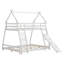 Lit superposé simple en bois au-dessus d'un grand lit, lit superposé maison avec filets d'escalade et rampe-410907185