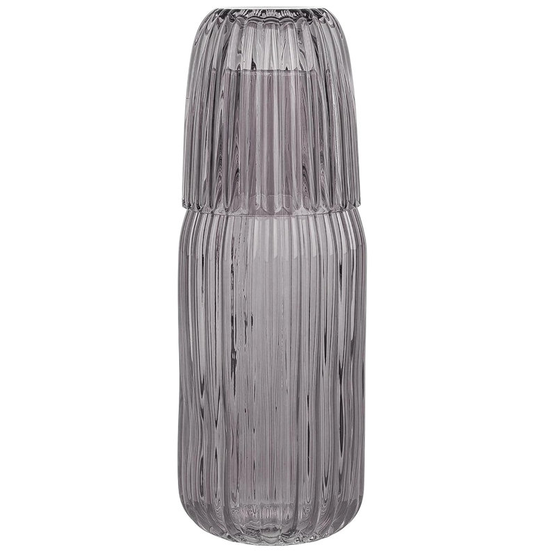 2-Piece Ribbed Carafe and Cup Set, Smoke