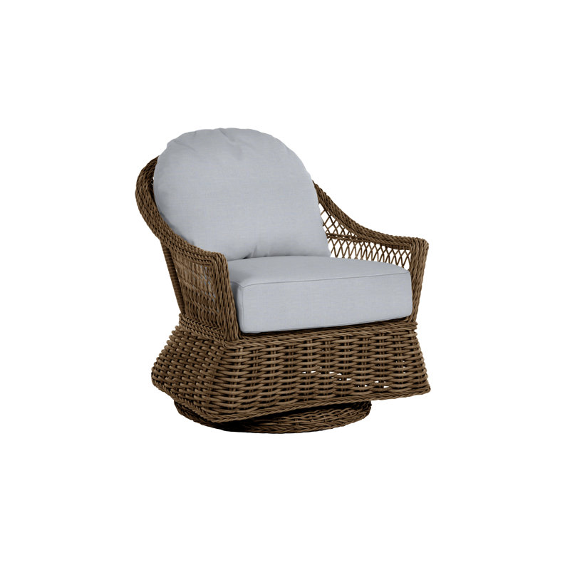 Soho Swivel Glider Chair with Cushions, Linen Chambray, Welt, Raffia