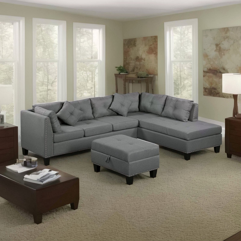 104.5" Upholstered Sofa,Chaise & Ottoman