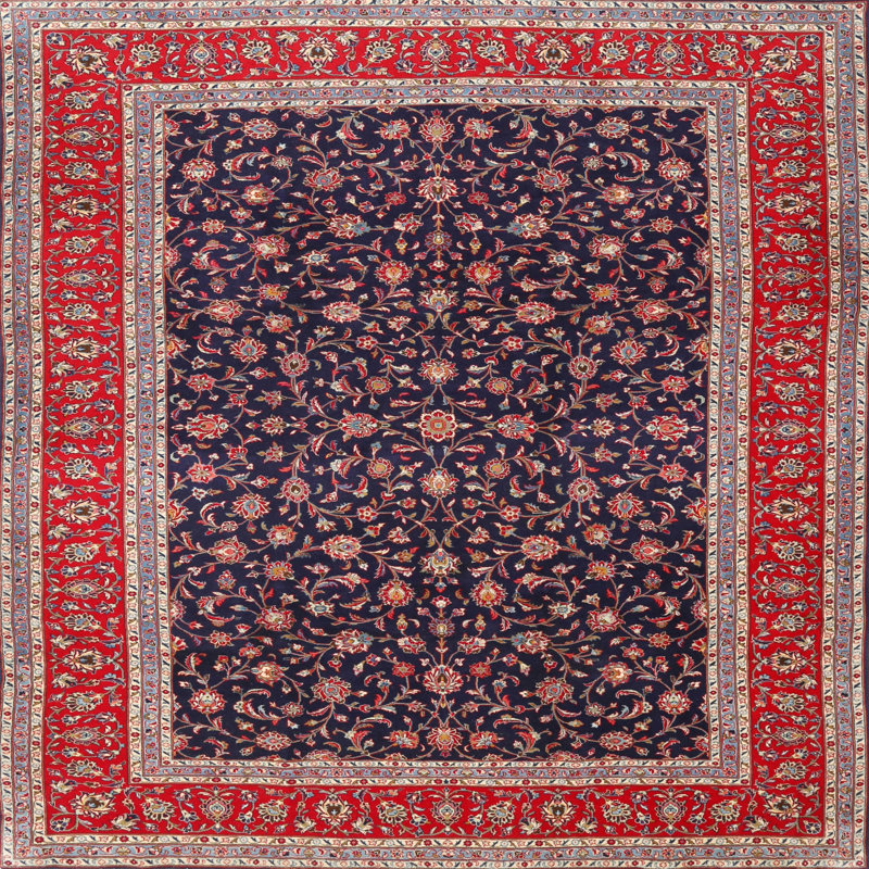 Tapis rouge/beige/noir traditionnel, Carré 5 pi
