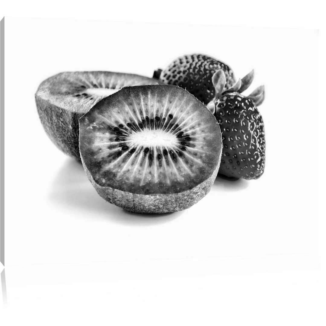 Leinwandbild Kiwi und Erdbeeren in Monochrom