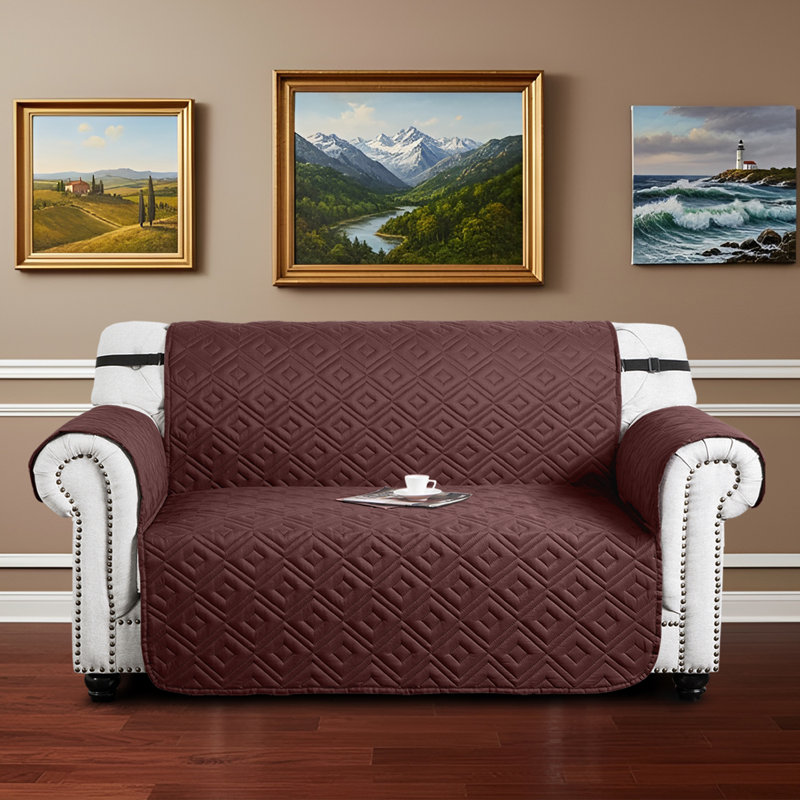 Box Cushion Sofa Slipcover, Brown & Beige, 179cm H x 224cm (2 Seater)