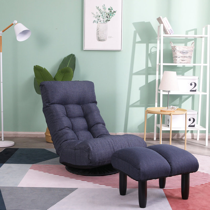 Foldable Reclining Chair For , Navy - 66.37 In. Wide Seat Multifunctional Floor With Linen Filler, 36.45 High Back