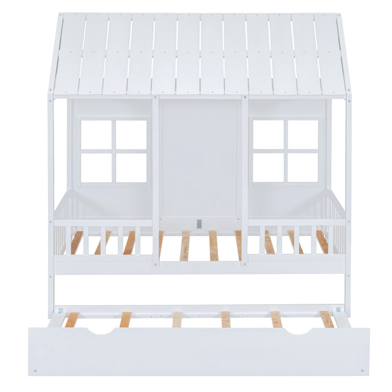 House Bed With Trundle,Daybed, Twin, White