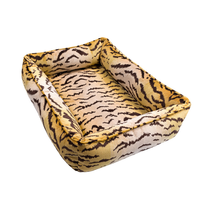 Tigre Dog Bed Bolster, Ivory/Gold/Black, Medium (36" W x 23" D x 9" H)