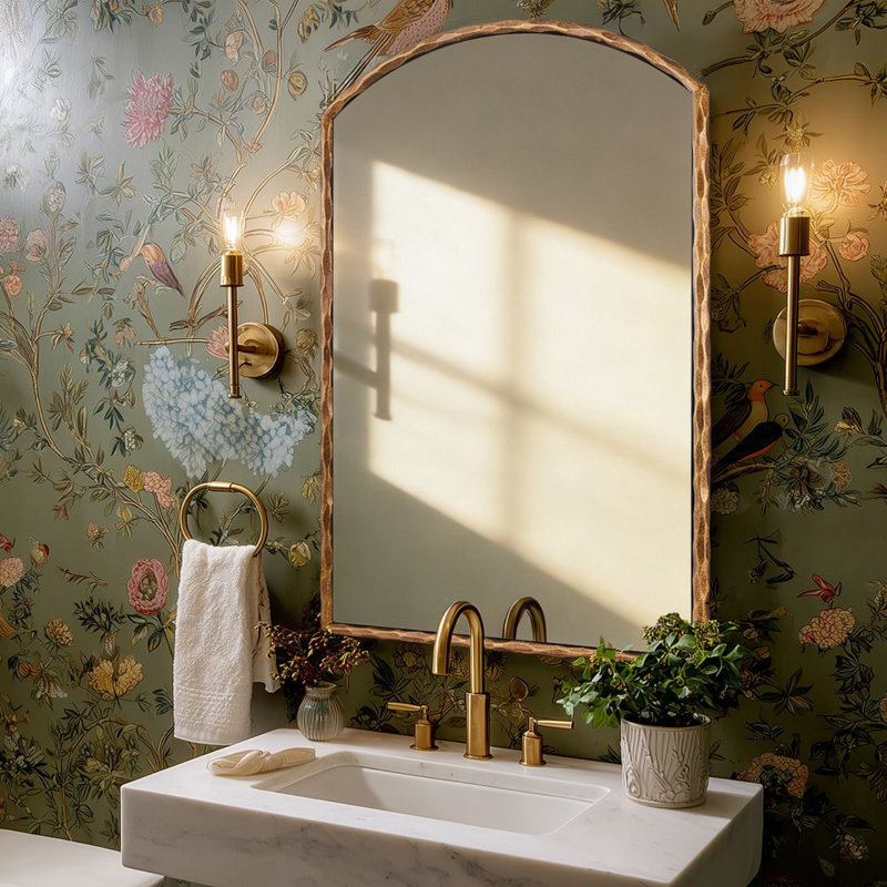 Arched Hand-Forged Iron Bathroom Vanity Mirror | Rustic Wall Mirror for Vanity & Bathroom