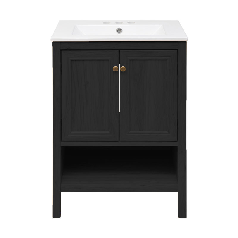 Château 24" Freestanding Bathroom Vanity Oak with Sink Top, Black, White, 4" Centers