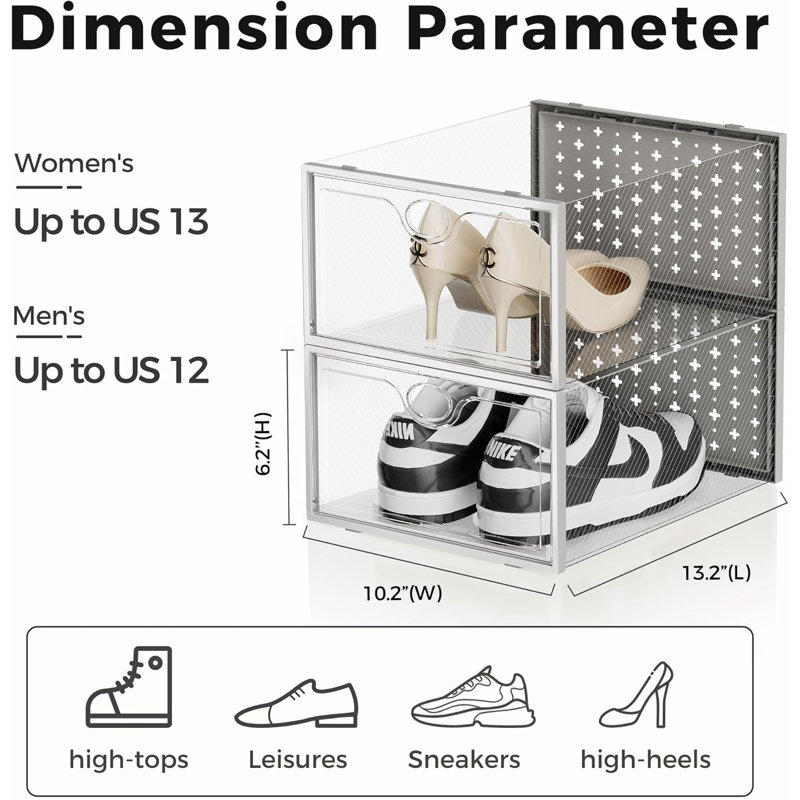 Clear Stackable Shoe Storage Boxes, X-Large Shoe Organizer For Closet, Durable Plastic Shoe Display Case Bins For Sneakerheads, Multi-Purpose Storage Solution