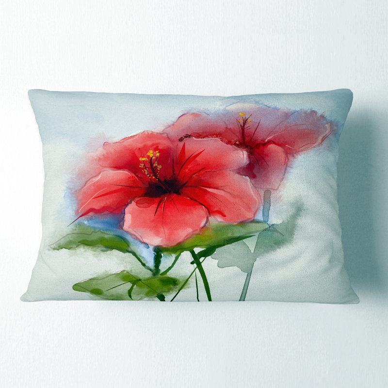Coussin lombaire hibiscus floral water painting