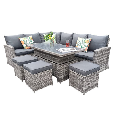 Rosen Wicker 9 - Person Garden Lounge Set with Cushions