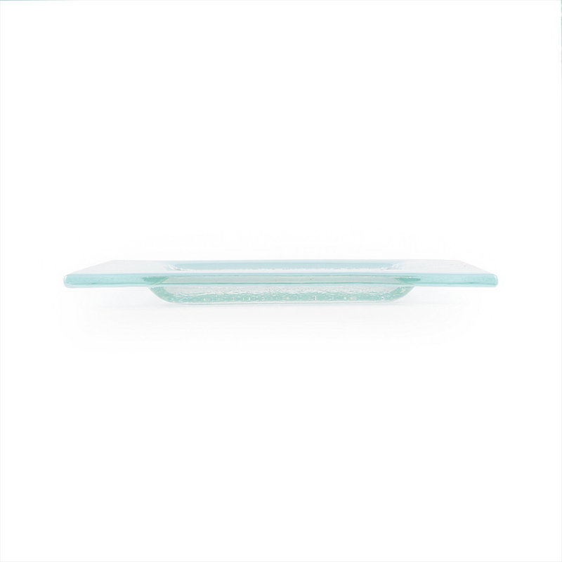 Ensemble de 4 assiettes carrées en verre 6 po x 6 po, Bleu clair
