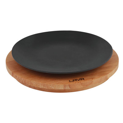 Plat de service rond en fonte émaillée Lava de 8 po avec plateau de service en bois de hêtre