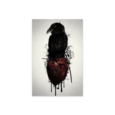 Raven et cœur grenade, reproduction sur verre acrylique