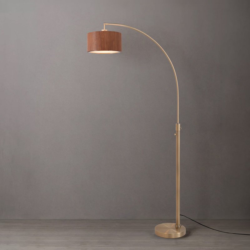 9 " Arched Floor Lamp, Dark Walnut, Weathered Brass