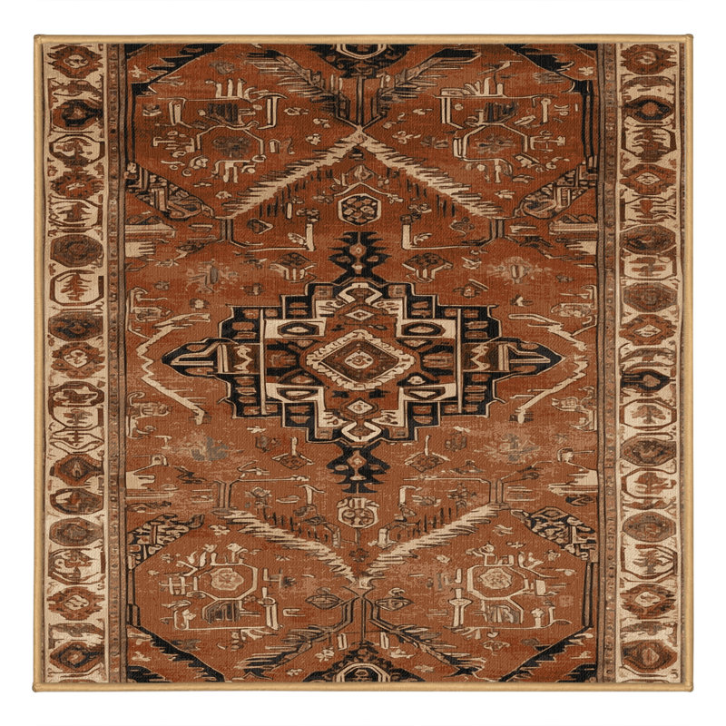 Machine Washable Turkish Brown Area Rug, Carré 6 pi