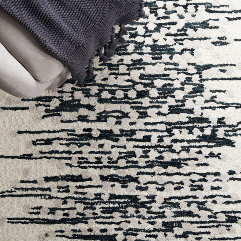 Metro Hand Tufted Wool/Cotton Abstract Rug in Ivory/Black, Rectangle 6' x 9'