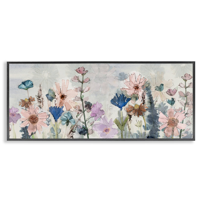 Jolies fleurs sauvages superposées, giclées par Val Rhodes, H 10 po x l 24 po, Giclée encadrée noir minuit