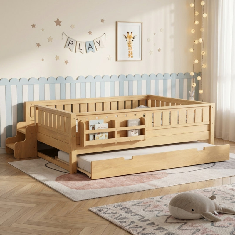 Children's Adjustable Multi-functional Bed, Naturel clair