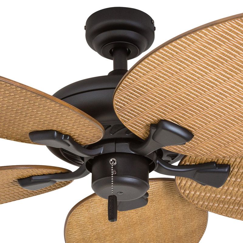 52" Bronze Tropical Ceiling Fan with Light Brown Palm Blades
