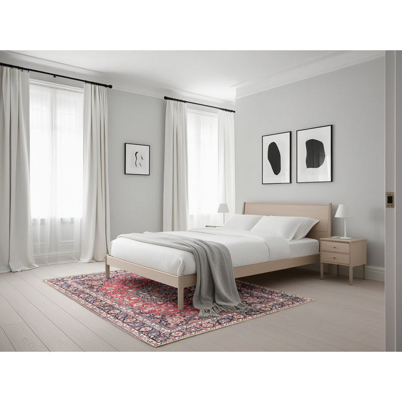 Rouge oriental/bleu marine/beige Tapis décoratif, Rectangle 5 pi x 7 pi