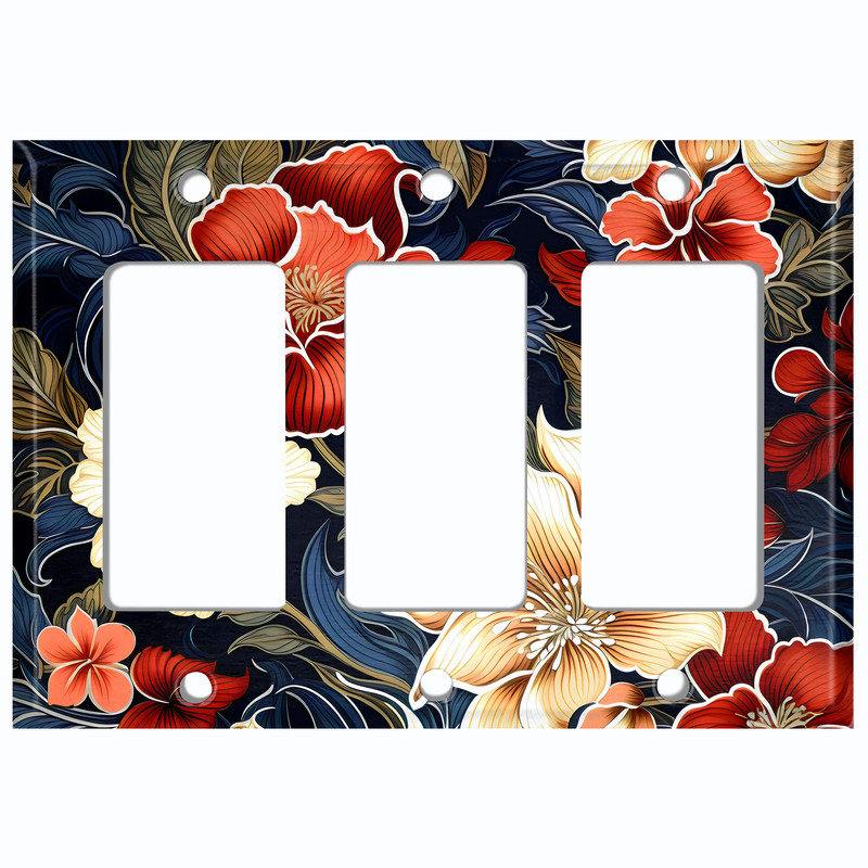 Couvercle de plaque d'interrupteur en métal; Chaise berçante GFI à 3 bandes US Standard - Fleurs tropicales
