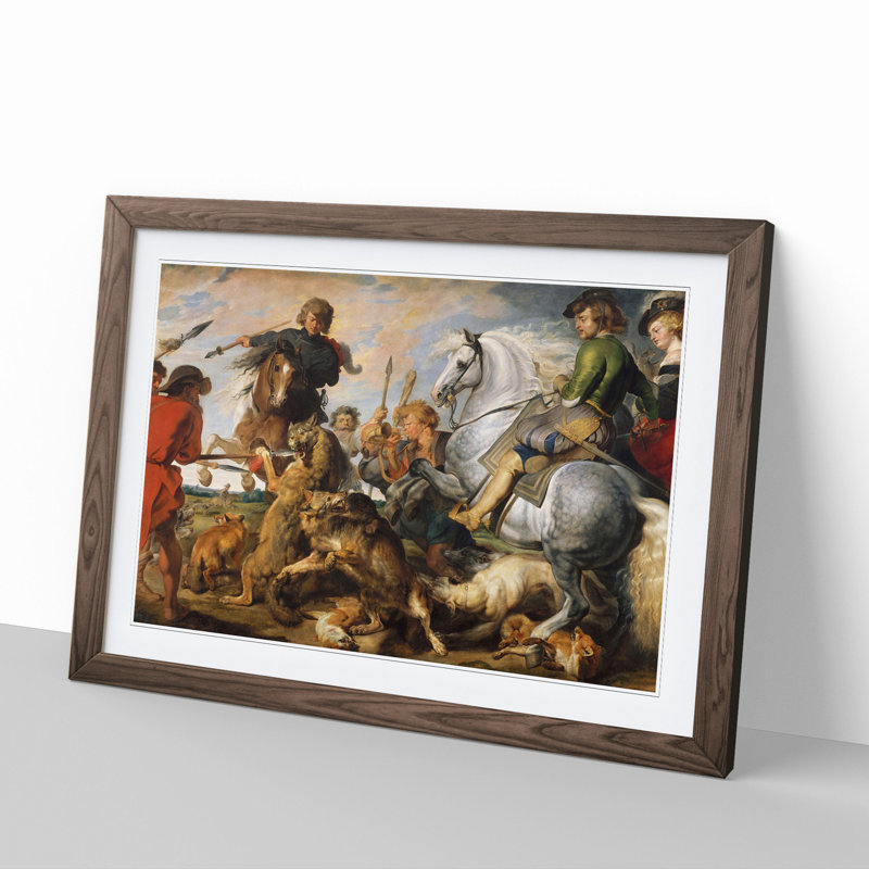 The Wolf and the Fox by Peter Paul Rubens - Picture Frame Painting, 27cm H x 36cm W x 2cm D, Walnut
