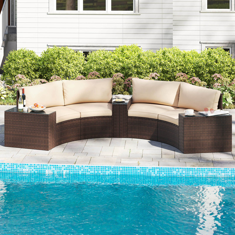 5 Pcs Patio Furniture Set With Tempered Glass Top Side Tables Back & Seat Cushions