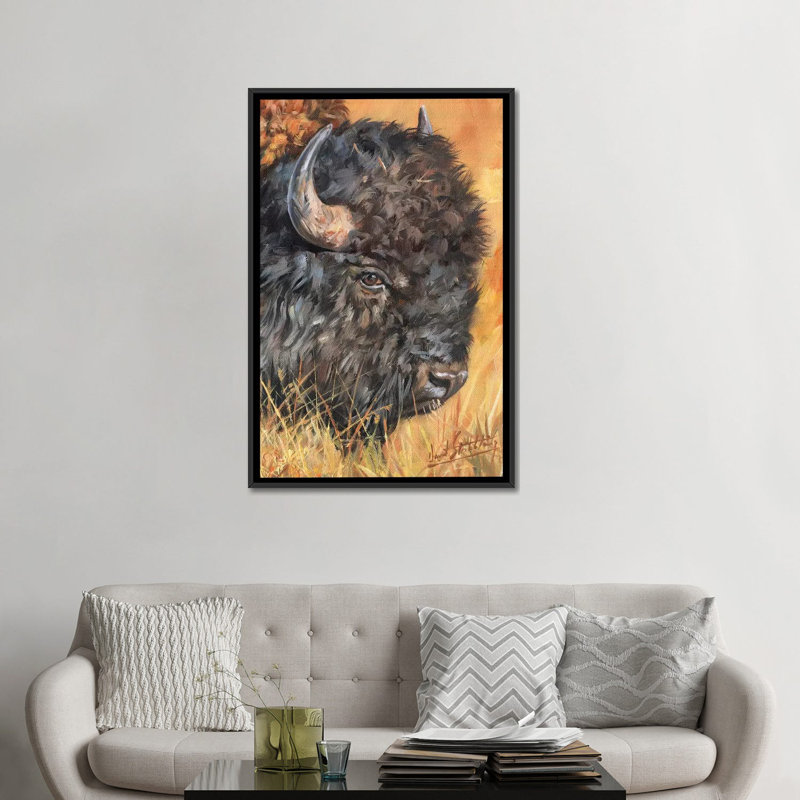 «Bison Portrait» par David Stribble - impression sur toile tendue, H 48 po x l 32 po x P 1,5 po, Toile avec cadre noir