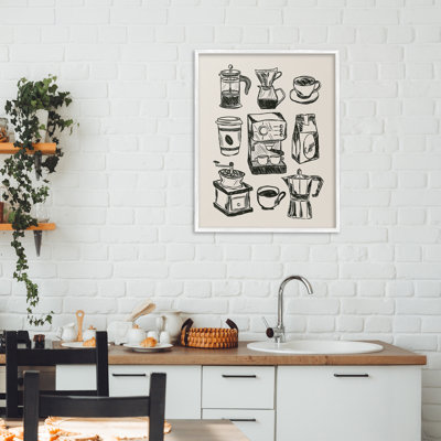 Coffee Icons Various Brews Framed Giclee, design by JJ Design House LLC
