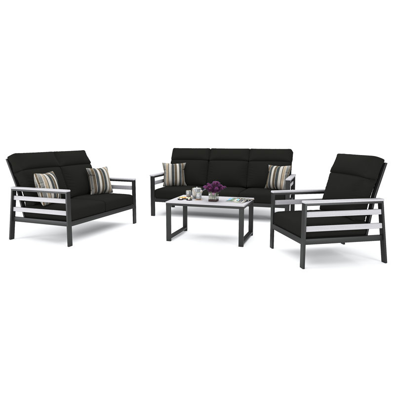Ostby 4 Person Seating Group With Sunbrella Cushions, Canvas Granite, Dark Gray/White