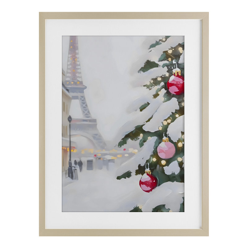 «Eiffel Tower Christmas», reproduction encadrée sous verre, design par Arlington Prints, H 20 po x l 14 po
