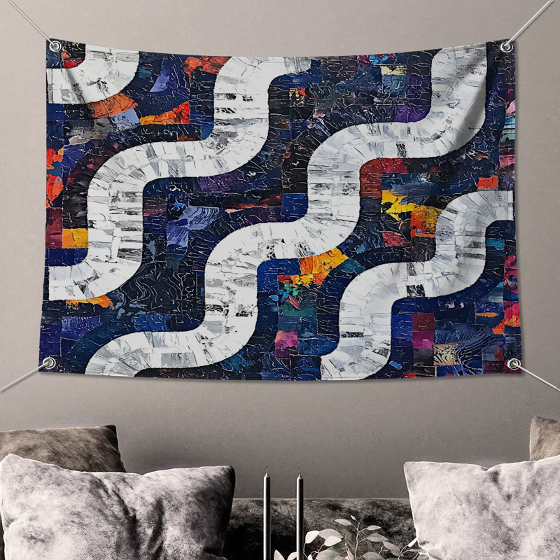 Tapisserie murale abstraite - art mural, 68in H x80in W with 4 Grommets