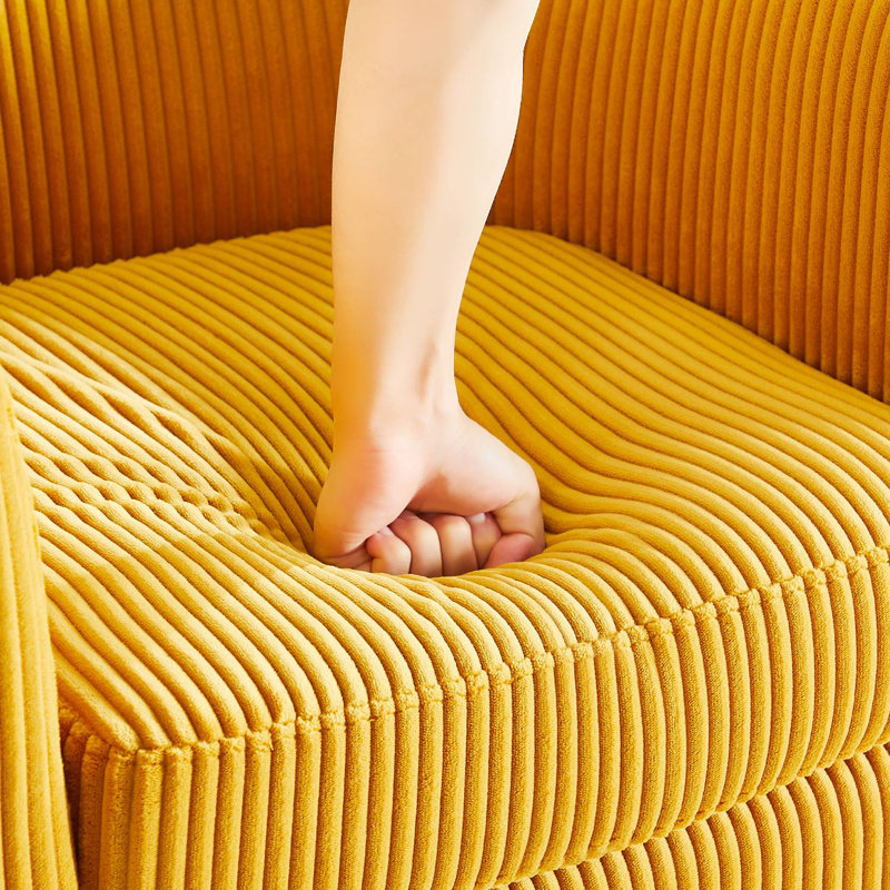 Upholstered Chair With Ottoman, Yellow Corduroy