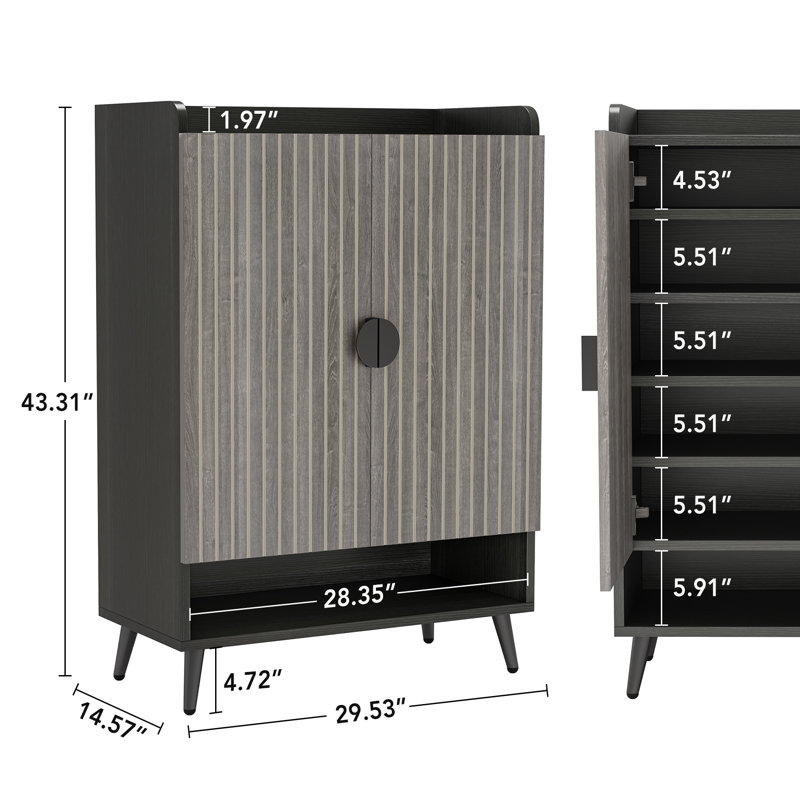 Shoe Cabinet with Adjustable Shelves and Doors, Grey/Black