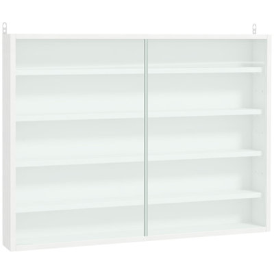 5-Tier Display Wall-Mounted Cabinet, Glass Display Case With 2 Doors And Adjustable Shelves