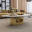 Table basse ovale imitation marbre, 125 x 68 x 39 cm, dessus en pierre frittée, finition blanche et dorée